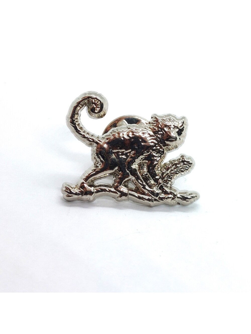 Vintage Monkey on Branch Pin Pewter Tone Primate Jungle Zoo Safari Animal Lapel